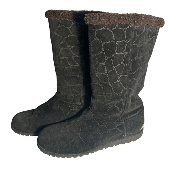 Stuart Weitzman Black Mid Calf Black Suede Pull On Boots Sz 8 - Picture 5 of 13